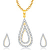 Pissara Opulent Gold And Rhodium Plated CZ Pendant Set For Women