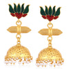Sukkhi Exotic Gold Plated Pearl Lotus Meenakari Jhumki Earrings For Women
