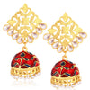 Sukkhi Floral Gold Plated Kundan Meenakari Jhumki Earrings For Women