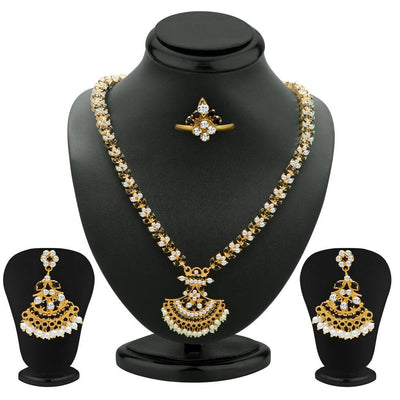 Sukkhi Marvellous Black and White Colour Stone Studded Necklace Set