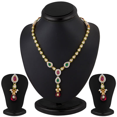 Sukkhi Gold Plated Single String Ruby Emerald studded AD Necklace Set