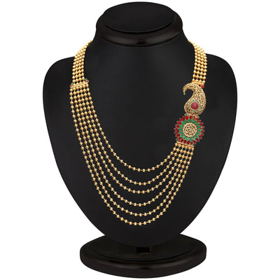 Sukkhi Emerald Ruby Six String Gold Plated Blossomy Necklace Set-1