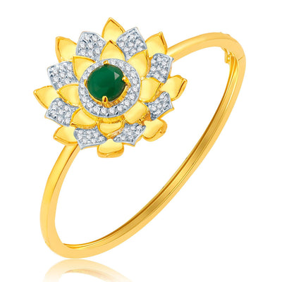 Pissara Longevity Gold And Rhodium Plated Emerald CZ Kada For Women