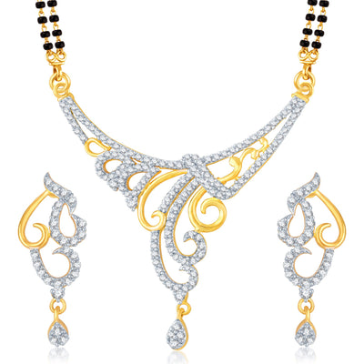 Pissara Glimmery Gold Plated CZ Set of 3 Mangalsutra Set Combo For Women-1