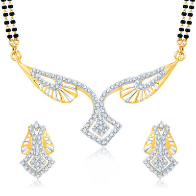 Pissara Glimmery Gold Plated CZ Set of 3 Mangalsutra Set Combo For Women-3