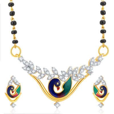 Pissara Traditionally Peacock Gold Plated CZ Set of 2 Mangalsutra Set Combo For Women-1