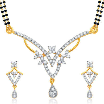 Pissara Intricately Crafted Gold Plated CZ Set of 3 Mangalsutra Set Combo For Women-1