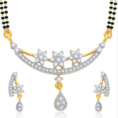 Pissara Intricately Crafted Gold Plated CZ Set of 3 Mangalsutra Set Combo For Women-2