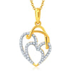 Pissara Incredible Gold and Rhodium Plated CZ Heart Pendant With Chain