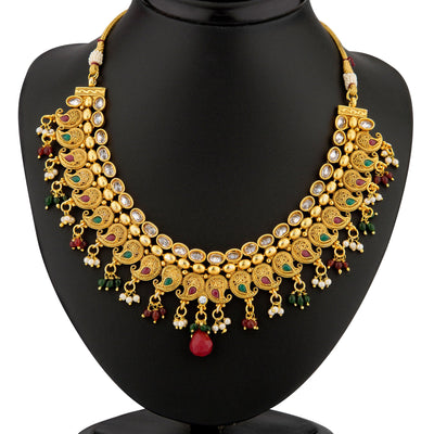 Sukkhi Keri Design Gold Plated AD and Meenakari Antique Necklace Set-1