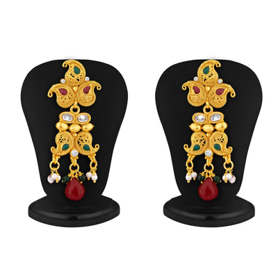 Sukkhi Keri Design Gold Plated AD and Meenakari Antique Necklace Set-2