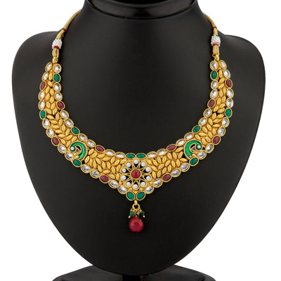 Sukkhi Enchanting Gold Plated AD Antique Necklace Set-1