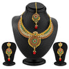 Sukkhi Preety Gold Plated AD, Ruby and Emerald Antique Necklace Set