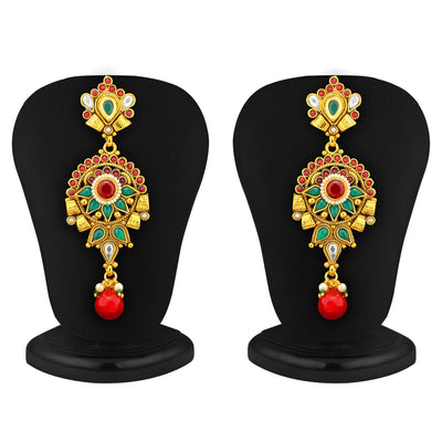 Sukkhi Preety Gold Plated AD, Ruby and Emerald Antique Necklace Set-2