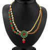 Sukkhi 2 Strings Gold Plated AD, Ruby and Emerald Antique Necklace Set-1