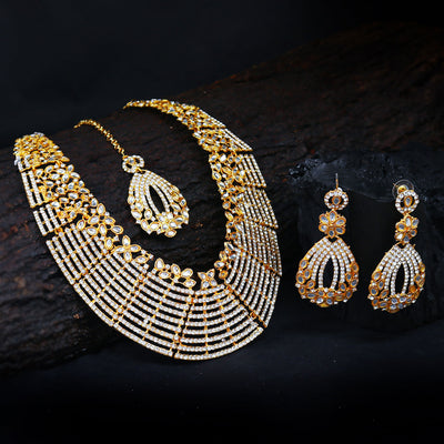 Sukkhi Dazzling Gold Plated Australian Diamond Necklace Set