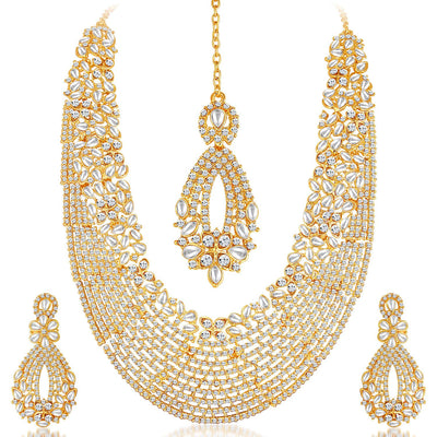 Sukkhi Dazzling Gold Plated Australian Diamond Necklace Set-1