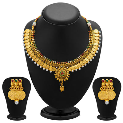 Sukkhi Eye-Catchy Gold Plated Temple Jewellery Coin Necklace Set for Women