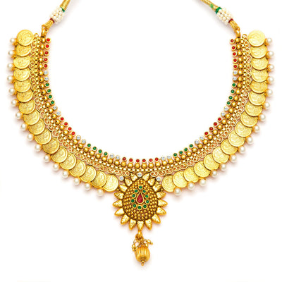 Sukkhi Eye-Catchy Gold Plated Temple Jewellery Coin Necklace Set for Women-4