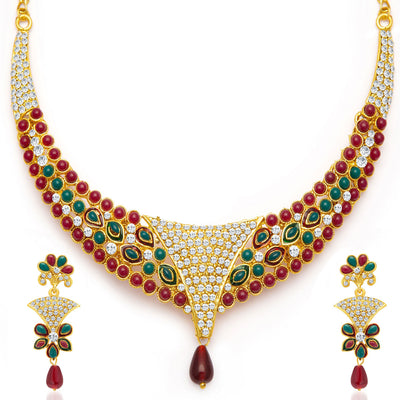 Sukkhi Creative Gold Plated Meenakari AD Necklace Set for Women-3