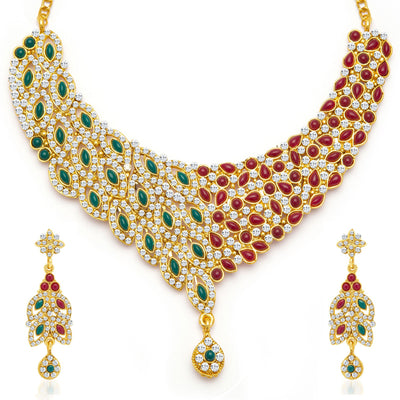 Sukkhi Delightly Gold Plated Meenakari AD Necklace Set for Women-3