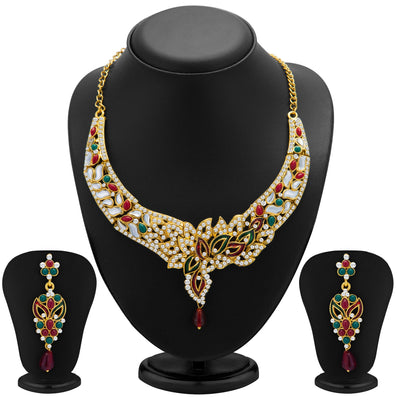Sukkhi Sleek Gold Plated Meenakari AD Necklace Set for Women