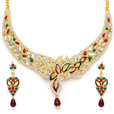 Sukkhi Sleek Gold Plated Meenakari AD Necklace Set for Women-3