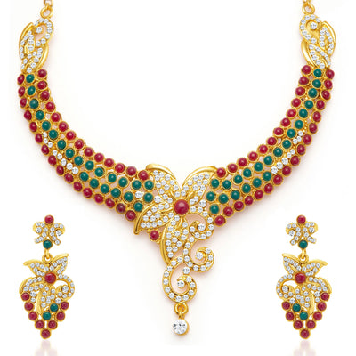 Sukkhi Briliant Gold Plated Meenakari AD Necklace Set for Women-3