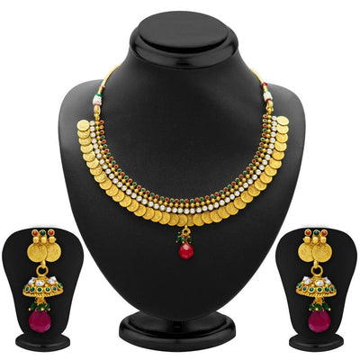 Sukkhi Classy Gold Plated  Temple Jewellery Coin Necklace Set for Women