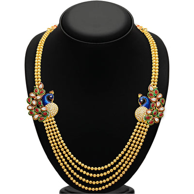 Sukkhi Gleaming Peacock Four Strings Gold Plated Necklace Set-2