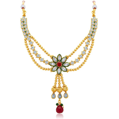 Sukkhi Appealing Three Strings Gold Plated AD Necklace Set-3