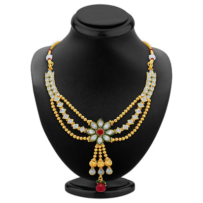 Sukkhi Appealing Three Strings Gold Plated AD Necklace Set-2