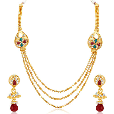 Sukkhi Exotic Three Strings Gold Plated Necklace Set-1