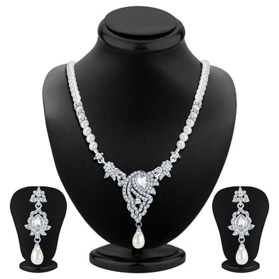 Sukkhi Fascinating Rhodium Plated AD Necklace Set