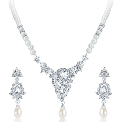 Sukkhi Fascinating Rhodium Plated AD Necklace Set-1