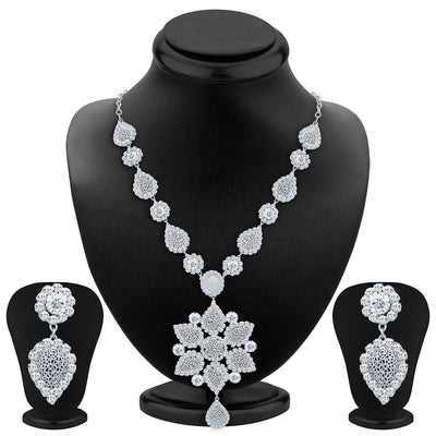 Sukkhi Exquisite Rhodium Plated AD Necklace Set