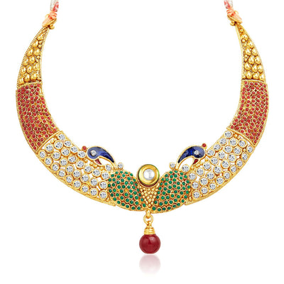 Sukkhi Intricately Crafted Peacock Gold Plated AD Necklace Set-3