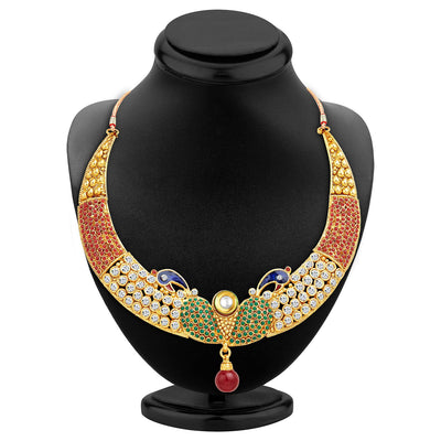 Sukkhi Intricately Crafted Peacock Gold Plated AD Necklace Set-2