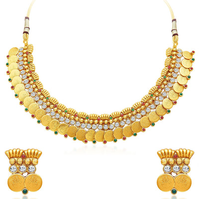 Sukkhi Pleasing Gold Plated Temple Jewellery Necklace Set-1