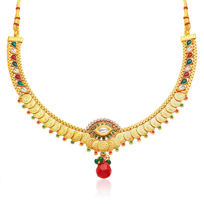 Sukkhi Artistically Gold Plated Temple Jewellery Necklace Set-3