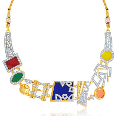 Sukkhi Neon Colour Gold Plated CZ Geometric Necklace Set-7