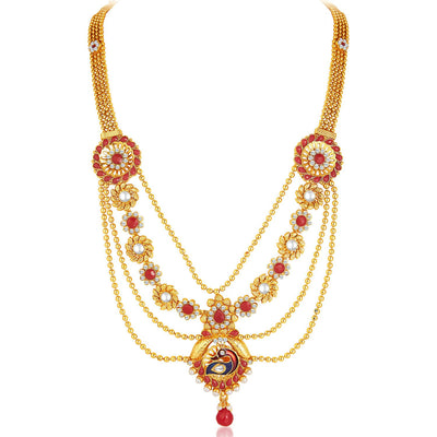 Sukkhi - Kritika Kamra Shimmering Gold Plated  Strings Peacock Necklace Set