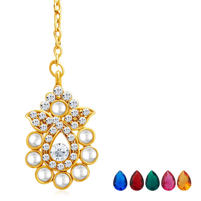 Sukkhi Delightly Gold Plated AD Necklace Set with Set of 5 Changeable Stone-7