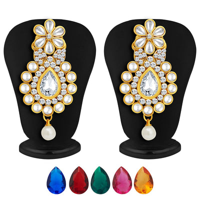 Sukkhi Delightly Gold Plated AD Necklace Set with Set of 5 Changeable Stone-4