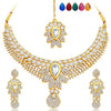 Sukkhi Royal Gold Plated AD Set of 2 Necklace Set with Set of 10 Changeable Stone Combo For Women-3