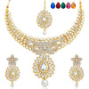 Sukkhi Royal Gold Plated AD Set of 2 Necklace Set with Set of 10 Changeable Stone Combo For Women-5