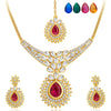 Sukkhi Glittery Gold Plated AD Set of 3 Necklace Set with Set of 15 Changeable Stone Combo For Women-5