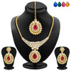 Sukkhi Glittery Gold Plated AD Set of 3 Necklace Set with Set of 15 Changeable Stone Combo For Women-4