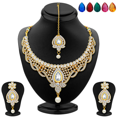 Sukkhi Divine Gold Plated AD Necklace Set with Set of 5 Changeable Stone
