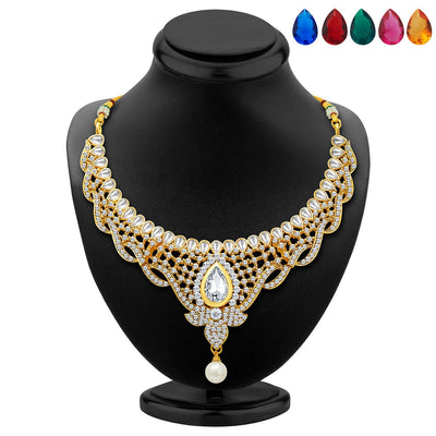 Sukkhi Divine Gold Plated AD Necklace Set with Set of 5 Changeable Stone-2